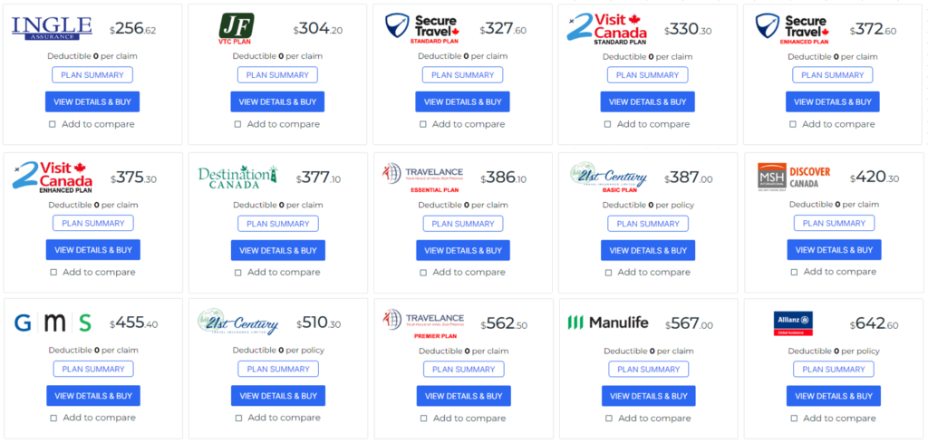 加拿大旅游保险价格 对比 旅游保险在线报价  加拿大旅游保险多少钱