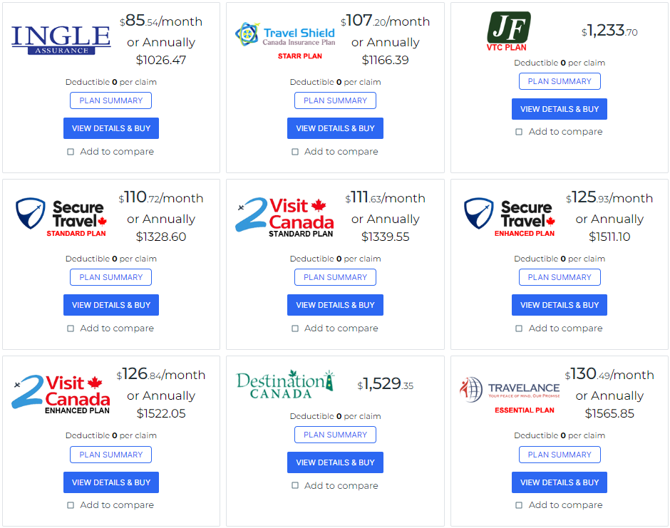 超级签证保险价格比较